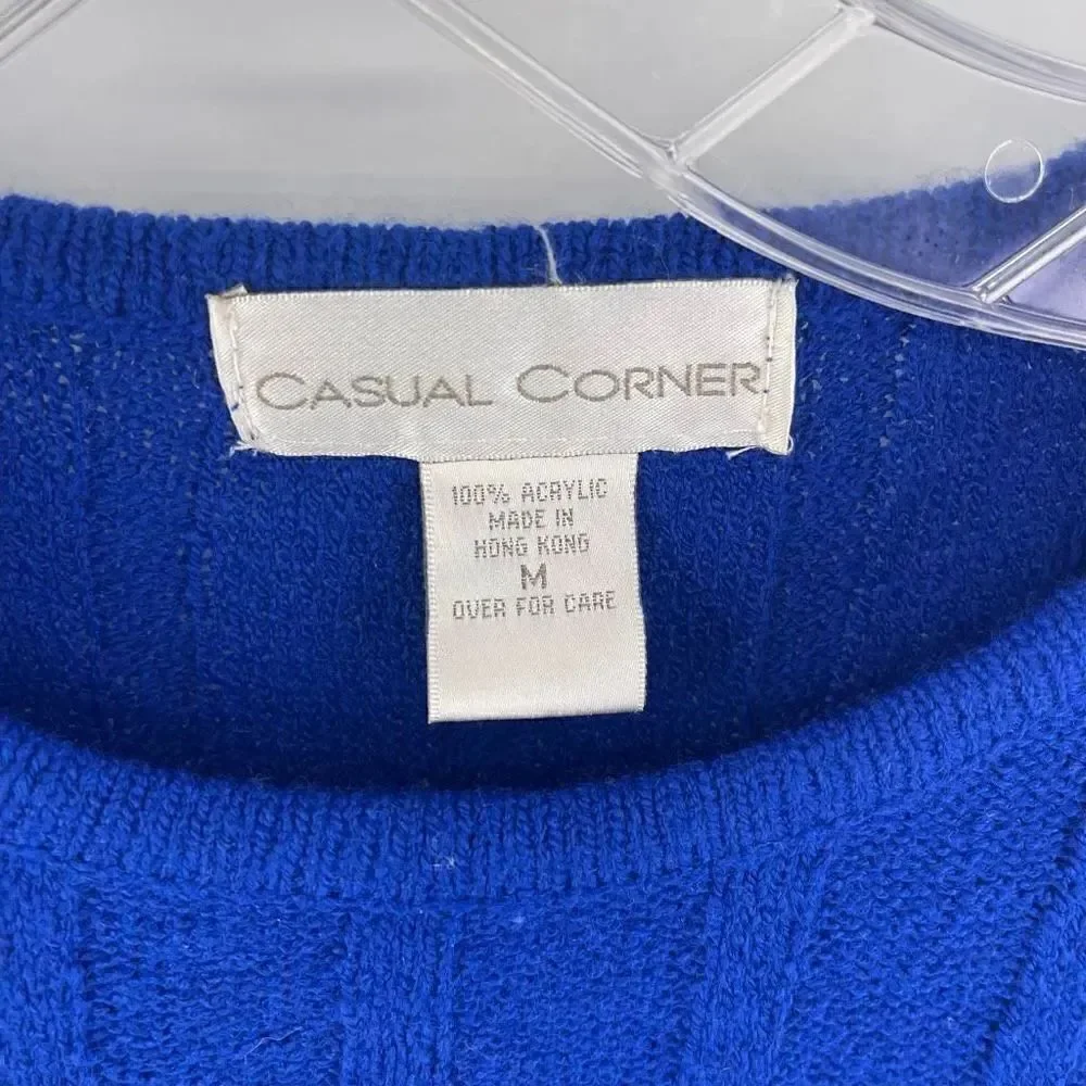 Casual Corner vintage Knit Long Sleeve Pullover Sweater Royal Blue Size Medium